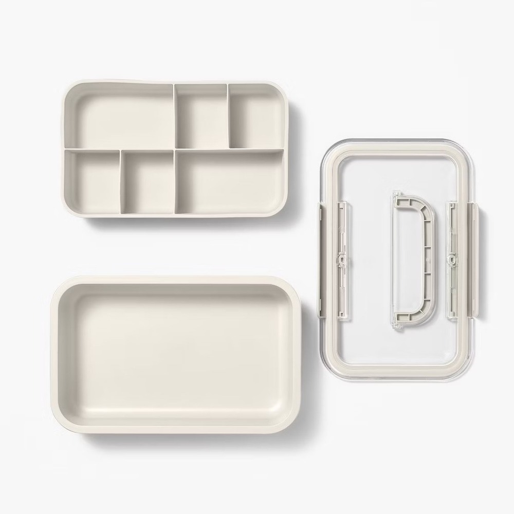 Figmint Bento Box Cream Large Plastic 6 Compartment Snack Box NEW